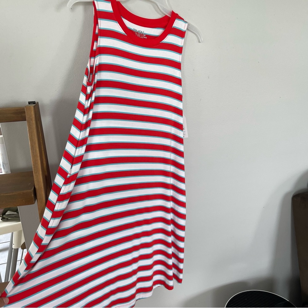 Time & Tru Women's size S  Red  Striped Sleeveless Knit Dress w Pockets